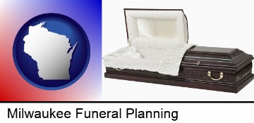 an open funeral casket in Milwaukee, WI