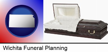 an open funeral casket in Wichita, KS