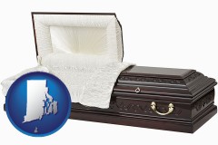 rhode-island map icon and an open funeral casket