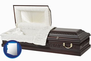 an open funeral casket - with Arizona icon