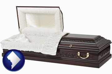 an open funeral casket - with Washington, DC icon