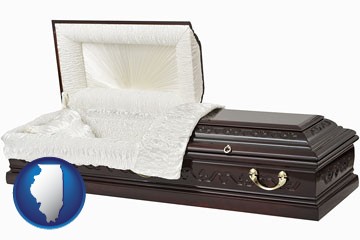an open funeral casket - with Illinois icon