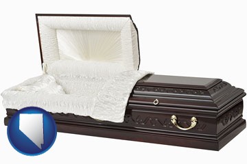 an open funeral casket - with Nevada icon