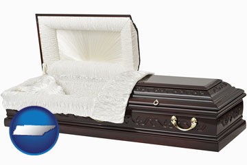 an open funeral casket - with Tennessee icon