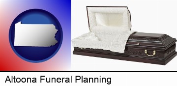 an open funeral casket in Altoona, PA