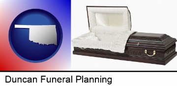 an open funeral casket in Duncan, OK