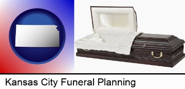 an open funeral casket in Kansas City, KS
